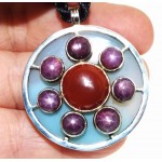 Star Ruby and Chalcedony Sterling Silver Pendant